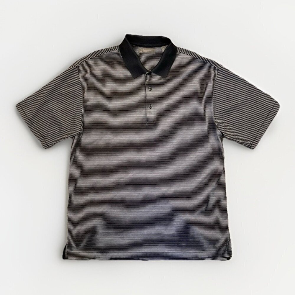 Daniel Cremieux Men's Golf Polo Shirt Size L Black White Pinstripe Short Sleeves
